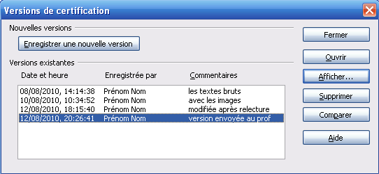 La gestion des versions dans la suite bureautique d'OpenOffice.org