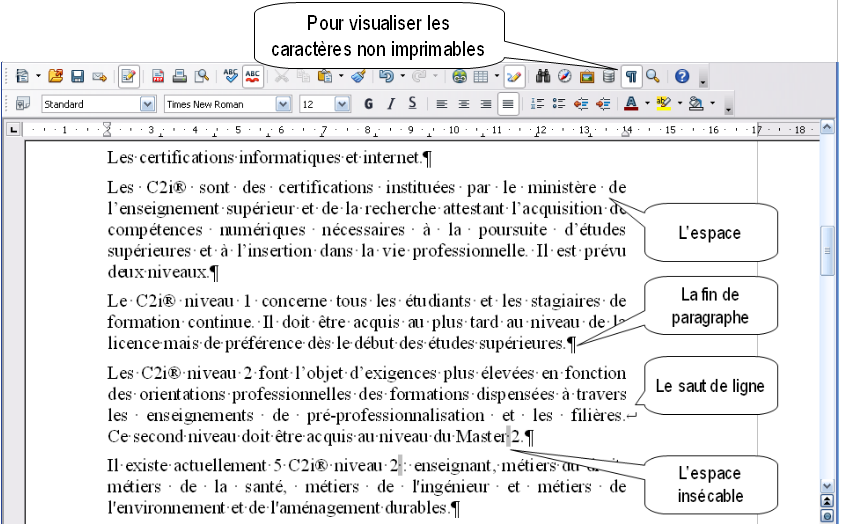 Les caractères non imprimables