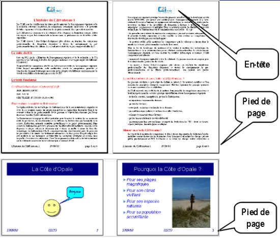 Exemples d'en-tête et de pied de page