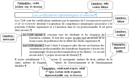 Les propriétés d'un texte