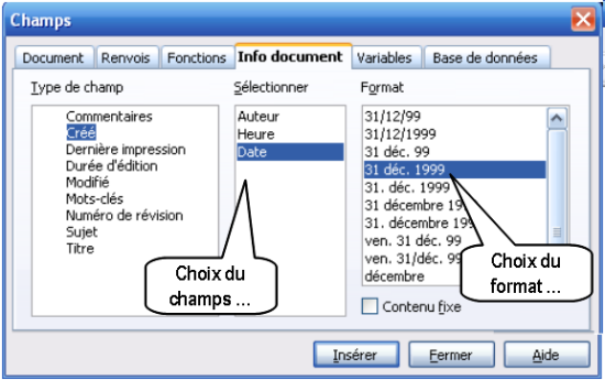 Référence aux champs