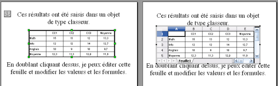 Insertion d'un objet classeur dans un texte