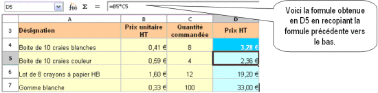 Recopie d'une formule