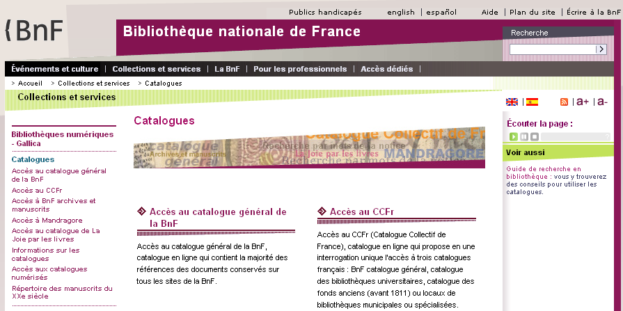 Accès au catalogue de la BnF