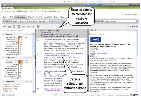 Consultation de la base de données Factiva