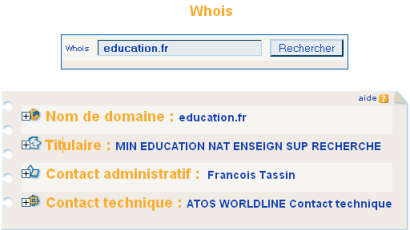 Consultation du titulaire d'un nom de domaine