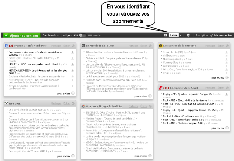 Les flux RSS sont enregistrés dans votre profil en ligne