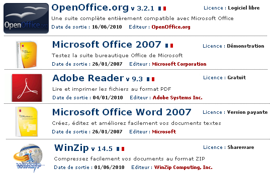 Exemples de logiciels à télécharger sur http://www.01net.com/telecharger