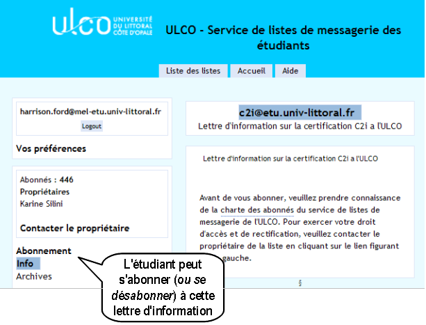 S'abonner à la lettre d'information sur le C2i à l'ULCO